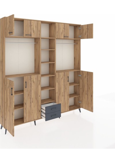 Arges Dolap 14 Raflı 2 Çekmeceli 2 Askılı 220x30x243 Çam-çam/antrasit Atlas Çam/antrasıt Arges Dolap 14 Raflı 2 Çekmeceli 2 Askılı 220x30x243 Çam-çam/antrasit Atlas Çam/antrasıt