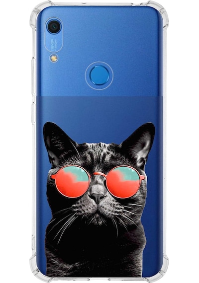 Huawei Y6s Uyumlu Kedi 3 Baskılı Şeffaf Köşe Korumalı Antişok Kılıf