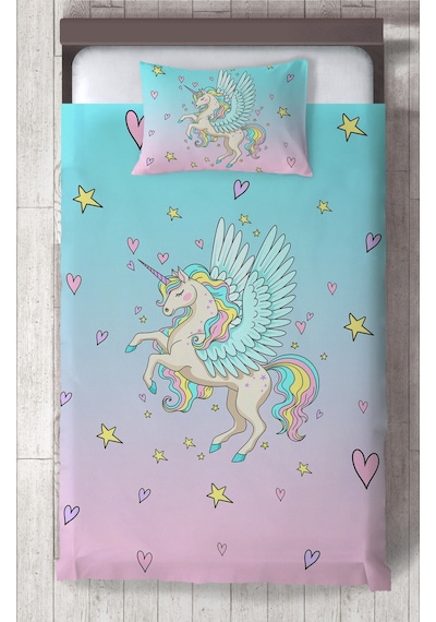 Mekta Home Bebek Ve Çocuk Odası Uçan Unicorn Desenli Yatak Örtüsü Renkli