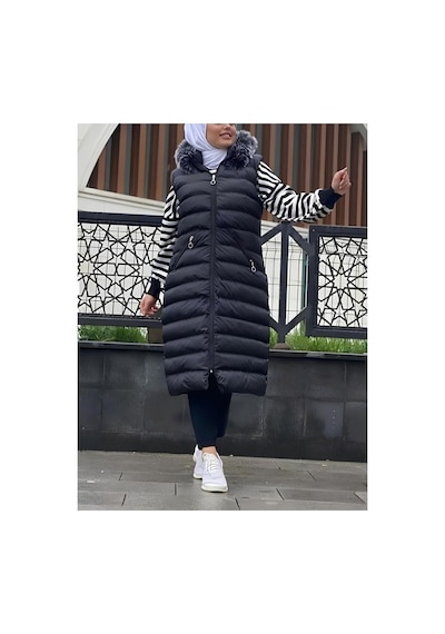 Çınar Boutique Büyük Beden Şişme Yelek Siyah Siyah