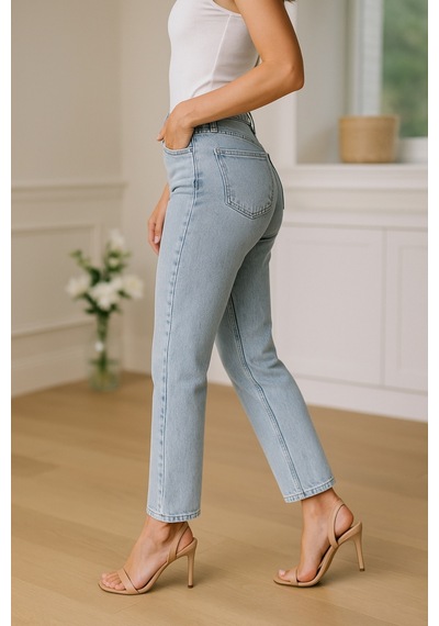 Cedy Denim Kadın Yüksek Bel Soho Boyfriend Jean C599 Beyaz