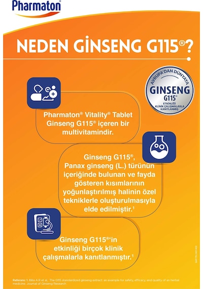 Pharmaton Vitality Ginseng G115 Multivitamin ve Mineraller 60 Tablet