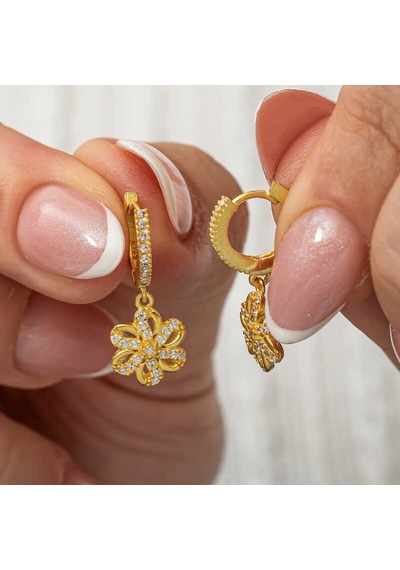 Stillove Gümüş Sallantılı Gold Çiçek Kadın Küpe T8816 Gold