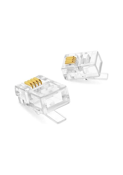 Primex Plus Px-6p4c Rj11-4lü 4 Pinli Konnektör, 100 Lü Paket 6p4c Telefon Jack, Rj11 Telefon Kablo Ucu, Modem Dsl Fax Santral Hat Kablosu Sonlandırma Konnektörü, Şeffaf Rj11 Plug
