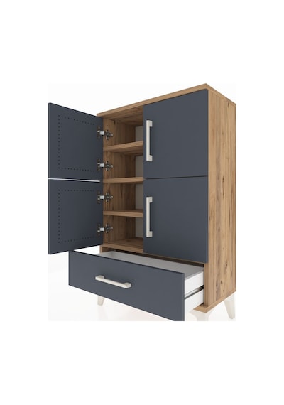 Arges Komodin 4 Raflı Tek Çekmeceli 4 Kapaklı 60x30x96 Çam-an... Çam