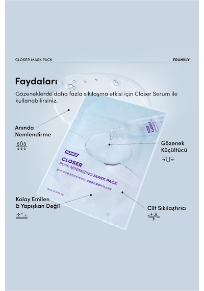 Frankly Pirinç Özü Peptit Ve Kolajen İçeren Gözenek Sıkılaştırıcı Kağıt Maske 22 ML