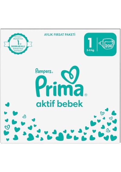 Prima Aktif Bebek Bezi 1 Numara Yenidoğan Aylık Fırsat Paketi 200 Adet