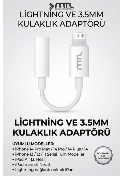 Lightning To 3.5mm Kulaklık Jack Adaptör İphone Ve İpad Uyumlu Ses Dönüştürücü Aux Çevirici