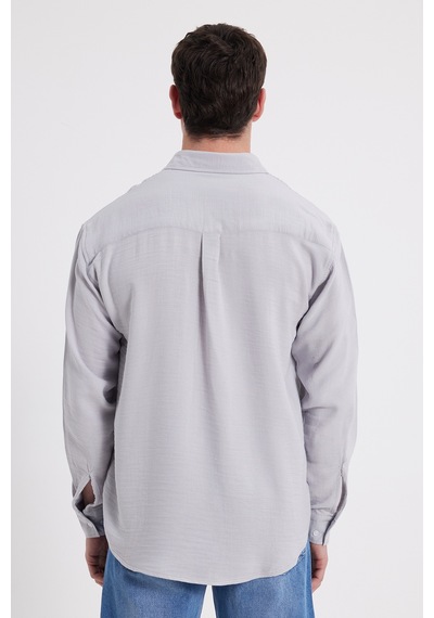 Tudors Erkek Relax Fit Rahat Kesim Oversize Müslin Viskon Pamuklu Tek Cepli Düz Gri Gömlek-42676