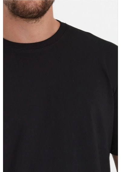 Erkek Düz Penye Tişört Bisiklet Yaka Kısa Kol Regular Fit T-shirt - Siyah