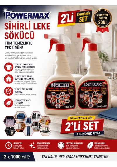 Powermax Sihirli Leke Çıkarıcı 1000 Ml X2 Set Çok Amaçlı Leke Temizleyici Güçlü Formül