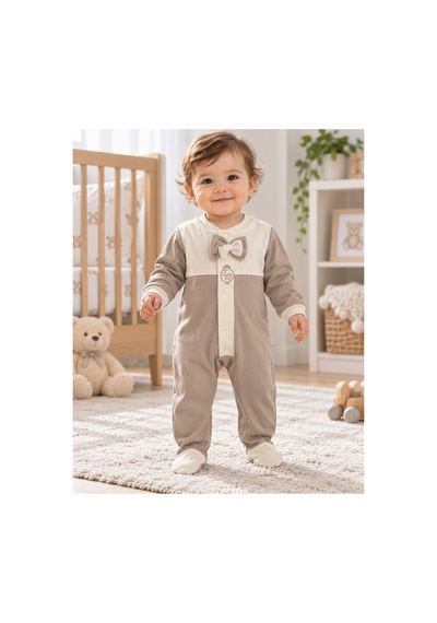 Messlife Fiyonklu Erkek Bebek Tulumu Mavi Bej Renk Bej - 929694928 Bej