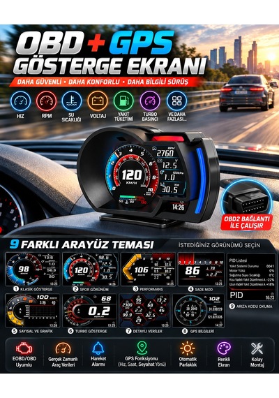 Volkswagen Golf 7 2012-2019 Uyumludur Obd2 Gps Hız Devir Gösterge Ekranı