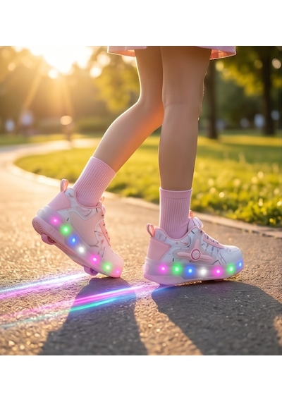 2256-n-drops Led Işıklı Çift Tekerlekli Akıllı Bağcıklı Unisex Çocuk Patenli Ayakkabı Beyaz - Pembe 2256-n-drops Led Işıklı Çift Tekerlekli Akıllı Bağcıklı Unisex Çocuk Patenli Ayakkabı Beyaz - Pembe