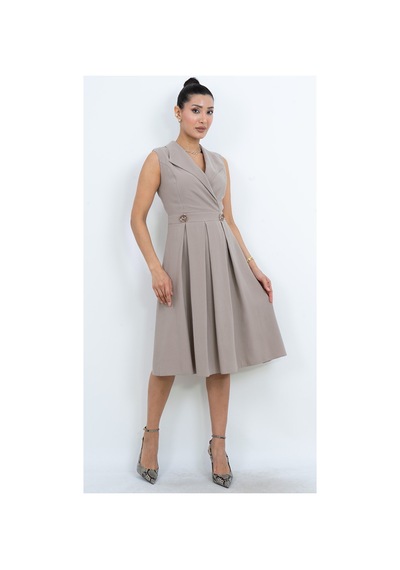 Dorne Moda Kruvaze Yaka Kolsuz Midi Elbise Bel Detaylı, Pileli Şık Günlük & Düğün - Davet Elbisesi Gri Gri Dorne Moda Kruvaze Yaka Kolsuz Midi Elbise Bel Detaylı, Pileli Şık Günlük & Düğün - Davet Elbisesi Gri Gri