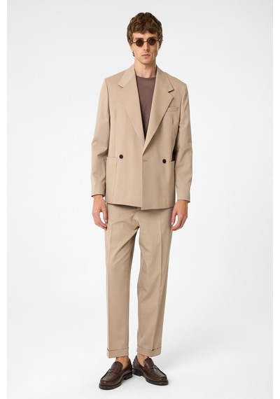 Antioch Relax Fit Kruvaze Kapama Erkek Teknik Blazer Ceket Bej