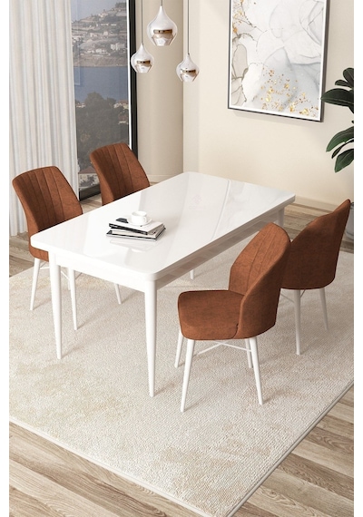Canisa Concept Arp Serisi Sabit Mutfak Masası Takımı 70x110 Beyaz Masa 4 Kiremit Sandalye Masa Beyaz Sandalyeler Kiremit Canisa Concept Arp Serisi Sabit Mutfak Masası Takımı 70x110 Beyaz Masa 4 Kiremit Sandalye Masa Beyaz Sandalyeler Kiremit