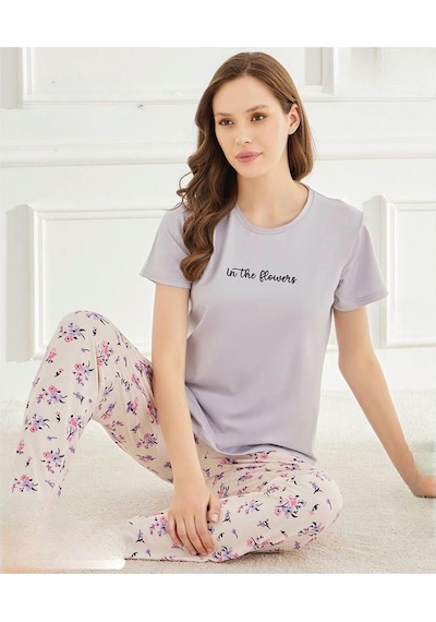 Mihra Kadın Bisiklet Yaka Milan Likralı Kısa Kol Pijama Takımı 50107lila - 1 Adet Lila