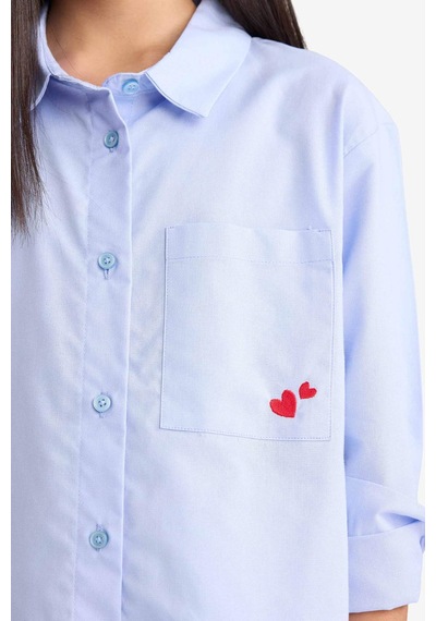 Defacto Oversize Geniş Kalıp Oxford Mavi Kız Çocuk Gömlek F2274a8/be213 Mavi