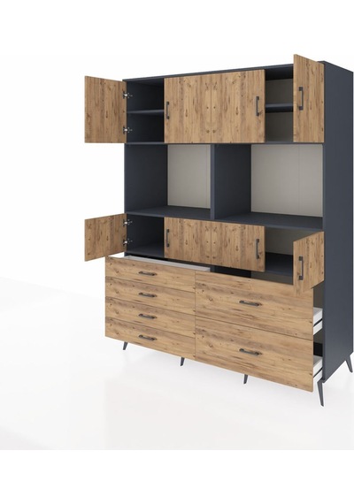 Kronos Gardrop 8 Raflı 6 Çekmeceli 8 Kapaklı 176x59x221 Antrasit-çam Çam Kronos Gardrop 8 Raflı 6 Çekmeceli 8 Kapaklı 176x59x221 Antrasit-çam Çam