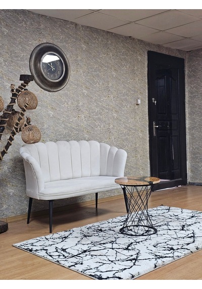 Zafir İkili Papatya Çay Seti Koltuk Siyah Boyalı Sivriltme Ayak, Balkon, Salon, Ofis, Koltuk Takımı Krem