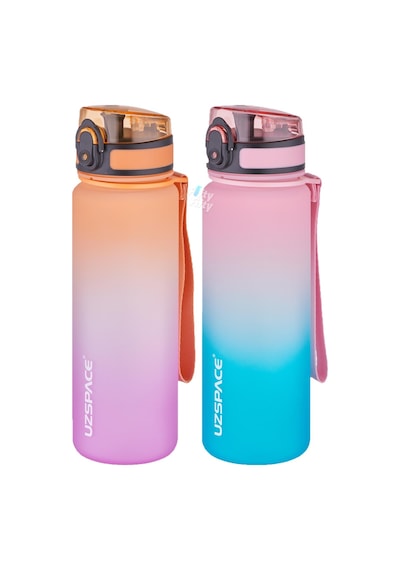 Uzspace 2'li Tritan Matara Seti 500 Ml Çift Renk Softtouch Ff Collection Tritan Su Matarası Mor Turuncu - Pembe Yeşil