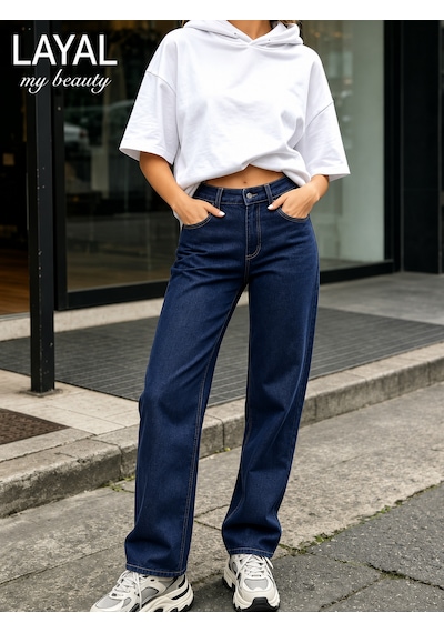 Layal My Beauty Melody Kadın Jeans Wide Leg Rahat Yüksek Bel Salaş Bol Paça Jean Palazzo Denim Kot Pantolon Lacivert