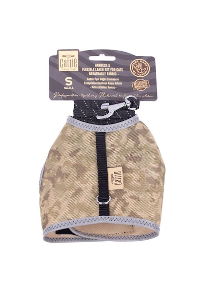 Cattie Havalı Dokuma Kedi Göğüs & Gezdirme Takımı Kamuflaj Small 1x20-30 Cm