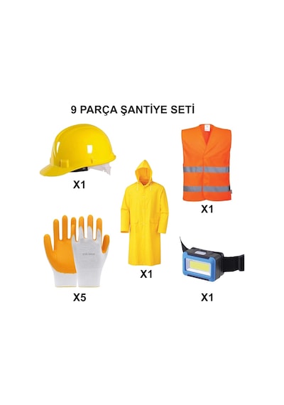 9 Parça Baret Eldiven Seti İle Şantiye Güvenliği Sağlayın