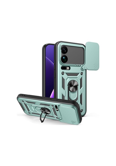 Xiaomi 17 Pro Max İle Uyumlu Kılıf Magnetik Standlı Kamera Korumalı Sürgülü Kapak Yeşil
