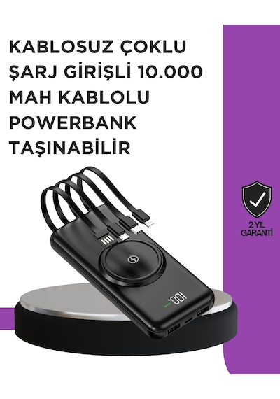 Çoklu - 711 - Cihaz Uyumu İle Kablolu Ve Kablosuz Şarj - Csmo-tex - Pratik Powerbank siyah
