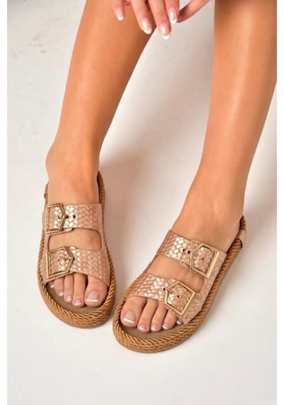 Fox Shoes U596030209 Bronz Örgü Görünümlü Kadın Terlik