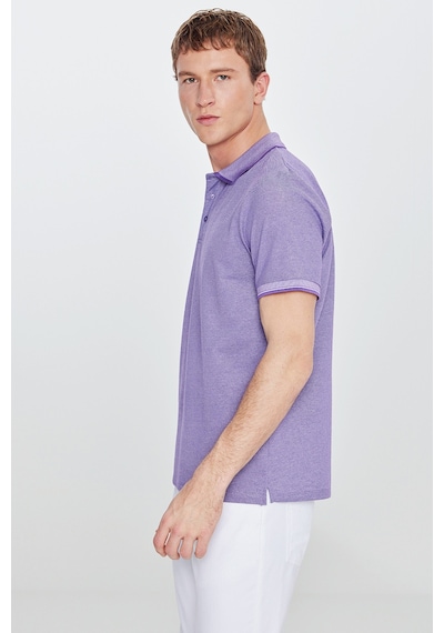 AC&Co / Altınyıldız Classics 4A4820200047MBYXL Düğmeli Polo Yaka Cepsiz Slim Fit Erkek Tişört Mor - Beyaz