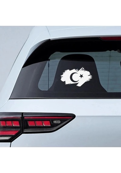 Ay Yıldız Türk Bayrağı Oto Motorsiklet Araba Sticker Beyaz 18cm