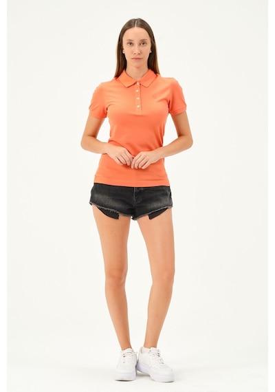 Msw Kadın Kısa Kollu Regular Fit Polo Yaka T-shirt Coral