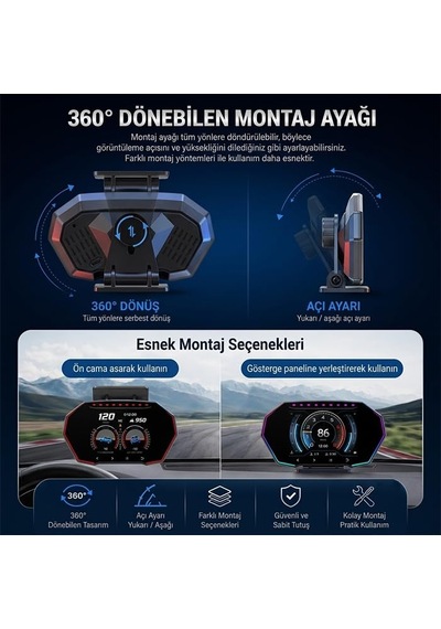 F11 Obd2 + Gps Head Up Display Hud, Dijital Hız Göstergesi, Sıyah