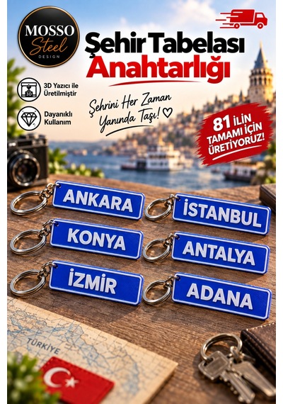 Şehir Tabelası Anahtarlığı 3d Baskı Tabela Anahtarlık