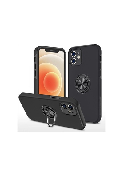 Apple Uyumlu iPhone 12 Kılıf Elit Yüzüklü Kapak - Siyah Diğer
