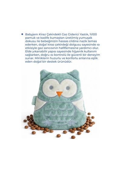 Kiraz Çekirdekli Baykuş Kadife Rahatlatıcı Gaz Kemeri & Gaz Yastığı - Yeşil