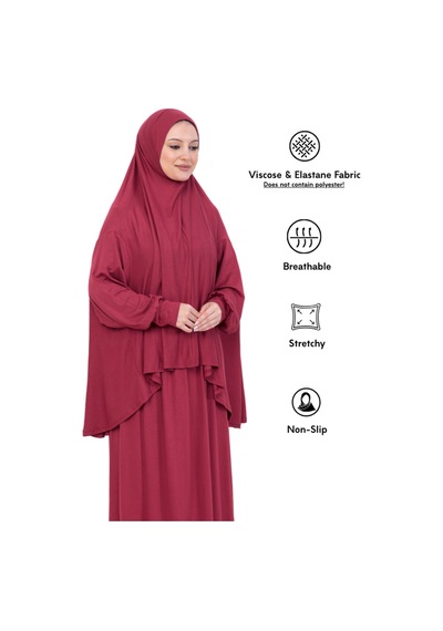 Modish Group İki Parça Namaz Elbisesi Uzun Pamuklu Tesettür Giyim Abaya & Başörtüsü Set Kırmızı