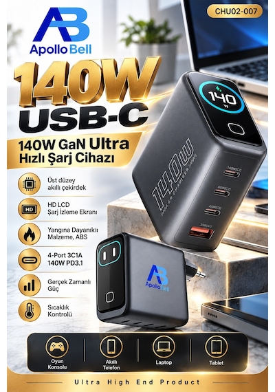 Apolllobell Chu02-007 140w Gan Ultra Hızlı Şarj Cihazı