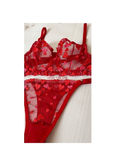 Desel Kırmızı Kalp Desenli Tül Bralet Takım Kırmızı - 563826918 Kırmızı
