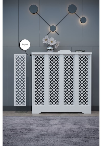Dekoratif Petek Dolabı Kalorifer Peteği Kapatma Ünitesi Modern Tasarım İç Ölçü 76 Cm Dış Ölçü 80 Cm Petek 76 Beyaz D3