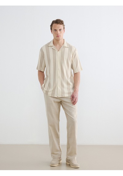 Lcw Vision Bej Regular Fit Desenli Erkek Gömlek