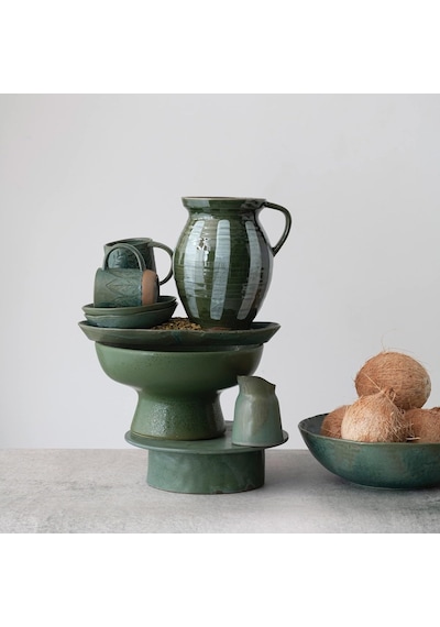 Creative Co-op Seramik Kaide, Mat Yeşil Reaktif Sır Dekoratif Vurgular, 30,48 Cm U X 30,48 Cm G X 10,16 Cm Y Genel