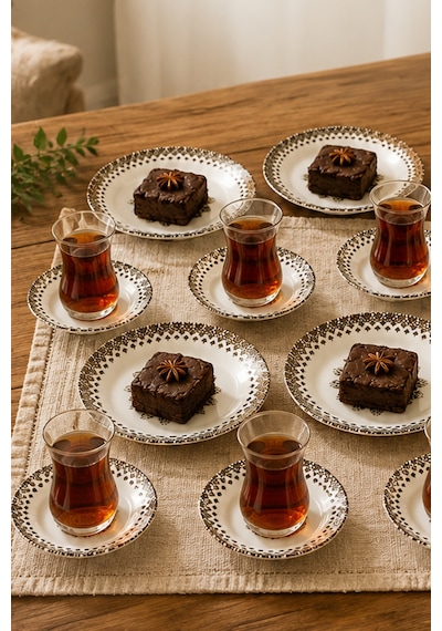Porsima Yasemin Ahlat 18 Parça 6 Kişilik Otantik Desenli Porselen Pasta Ve Çay Takımı Seti Diğer