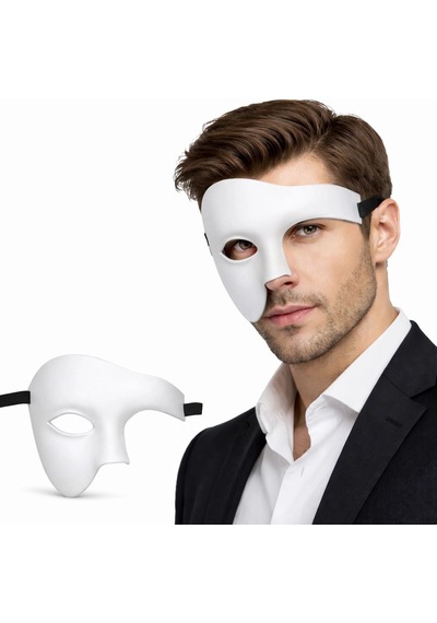 Beyaz Yarım Erkek Maske Phantom Parti Balo Maskesi