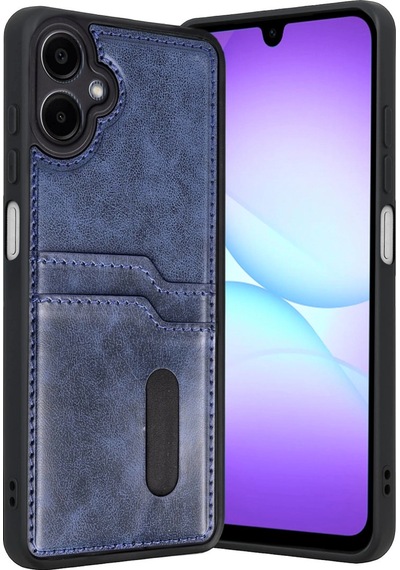 Samsung Uyumlu Galaxy A07 4g Sara Kartvizitli Deri Kılıf Lacivert