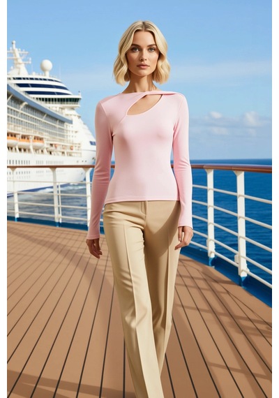 Benerly Kadın Bluz Fitted Ribana Örme Asimetrik Pencere Kesimli Bükümlü Y Açık Pembe Benerly Kadın Bluz Fitted Ribana Örme Asimetrik Pencere Kesimli Bükümlü Y Açık Pembe