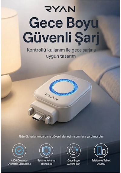 Ryan Powerguard X1 Type-c Akıllı Şarj Kesici Batarya Koruma Cihazı %100 Dolumda Otomatik Şarj Kesme-14906